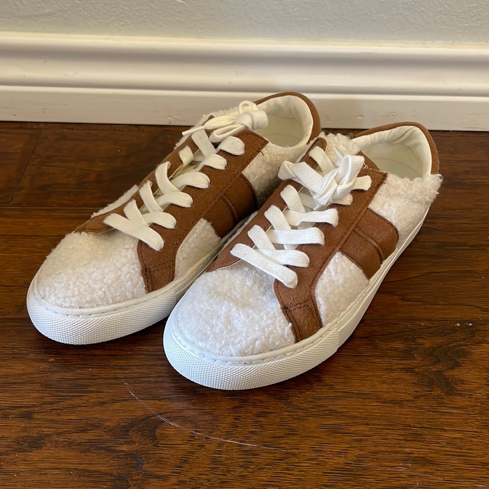 J Crew shearling sneaker.